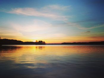 Scenic view of lake at sunset