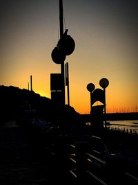 Silhouette men against clear sky during sunset