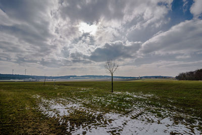 Scenic view of field against sky during winter