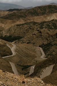 High angle view of road passing through desert