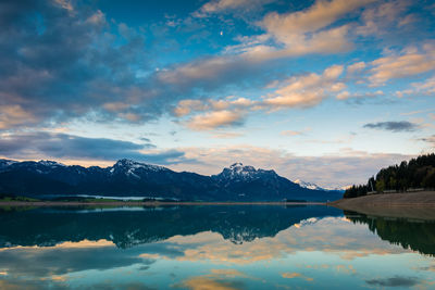 Scenic view of lake against sky during sunset