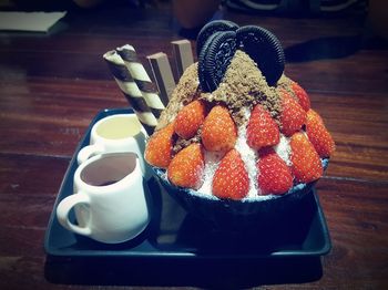 Close-up of dessert on table