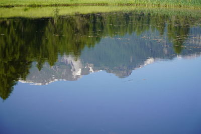 Reflection of trees in lake against sky