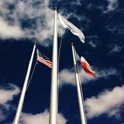 Low angle view of flag against cloudy sky