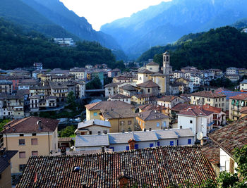 High angle view of houses in town