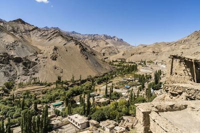 Panoramic view of mountains against clear sky