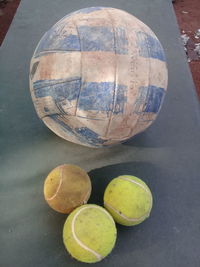 High angle view of multi colored balls on table