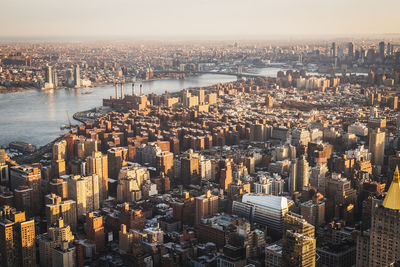 High angle view of buildings in city