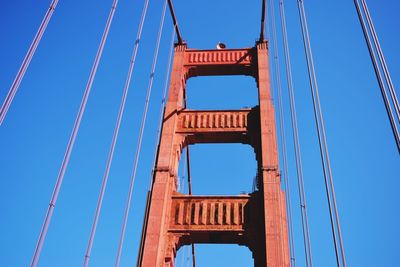 Low angle view of golden gate bridge against blue sky