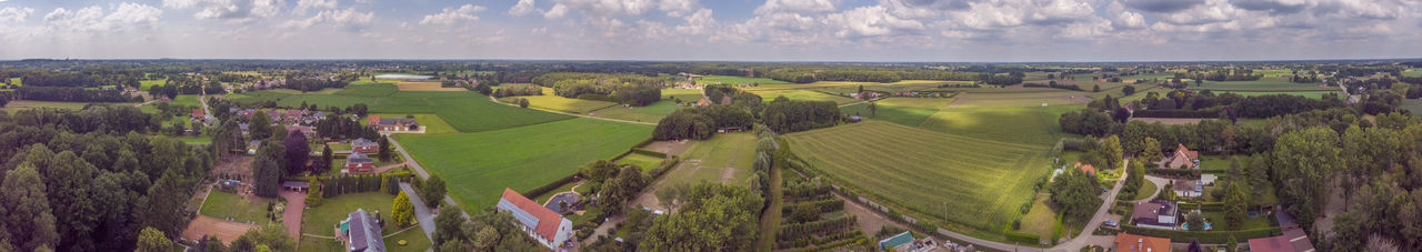 High angle view of agricultural field against sky