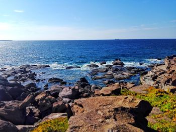 Scenic view of sea against clear sky