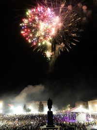 Firework display at night