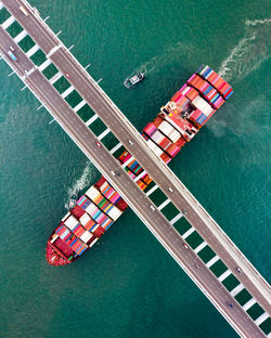 High angle view of ship in sea