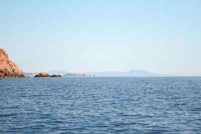 Scenic view of sea against clear sky