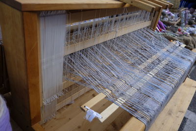 Close-up of loom in factory