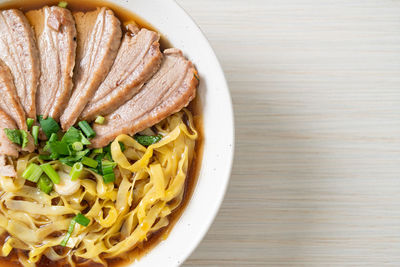 High angle view of food in bowl on table