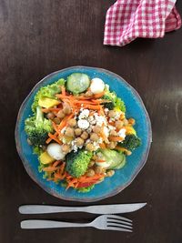 High angle view of salad in plate on table