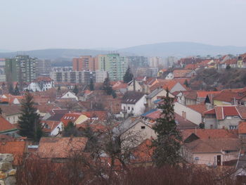 High angle view of townscape against clear sky