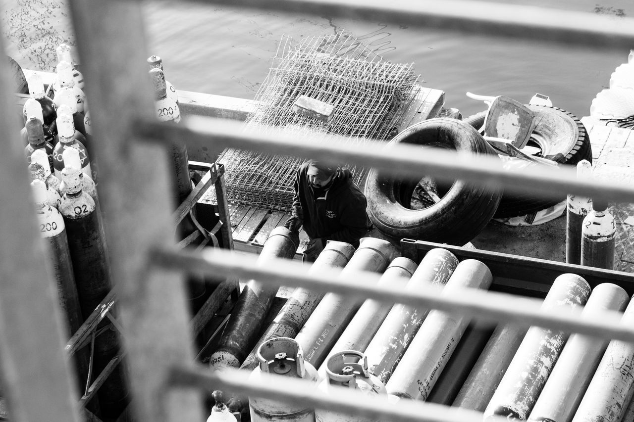 HIGH ANGLE VIEW OF OLD MOTORCYCLE