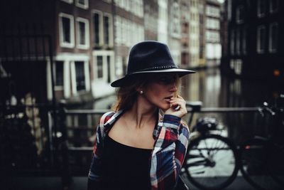 Woman standing in city