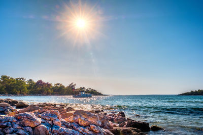 Scenic view of sea against blue sky