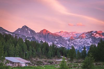 Scenic view of mountains against sky during sunset