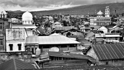 High angle view of buildings in town