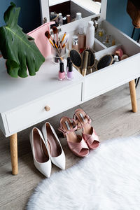 High angle view of shoes on table