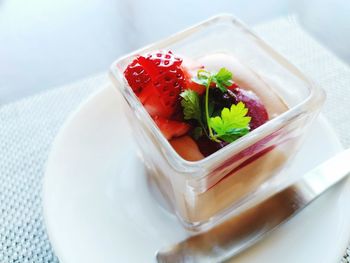 High angle view of food in plate on table