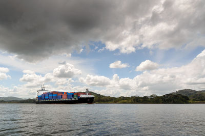 Merchant ships crossing the panama canal