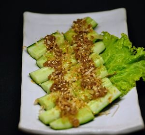 High angle view of meal served in plate