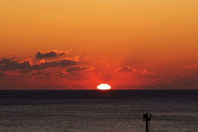 Scenic view of sea against orange sky