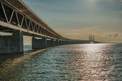 Low angle view of bridge over river against sky