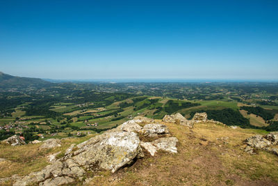 Scenic view of landscape against clear blue sky