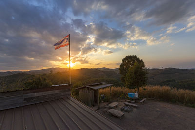 Scenic view of mountains against sky during sunset