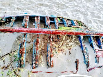 High angle view of fishing boat on beach