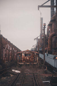 Railroad tracks against sky during sunset