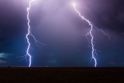 Cloud to ground lightning bolts from a thunderstorm in new mexico