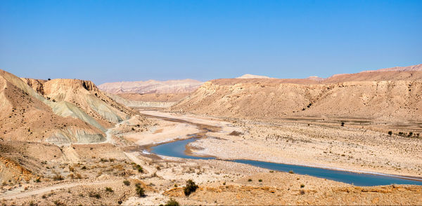 Scenic view of desert against clear sky