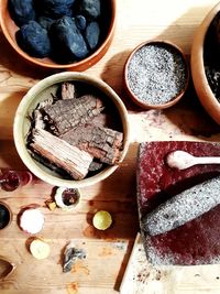 High angle view of dessert on table