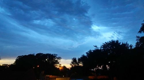 Silhouette trees against sky at night