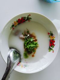 High angle view of salad in plate on table