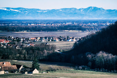View from kaysersberg over the rhine valley to the black forest in late winter