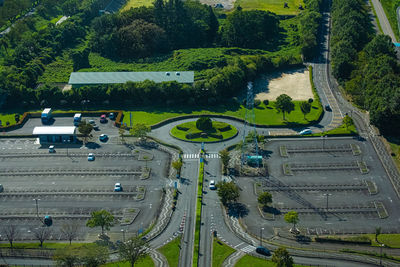 High angle view of cars on road