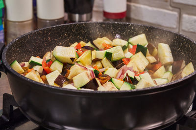 Close-up of food in cooking pan