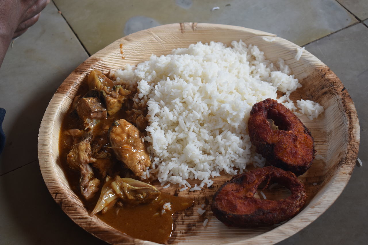 HIGH ANGLE VIEW OF BREAKFAST SERVED ON TABLE