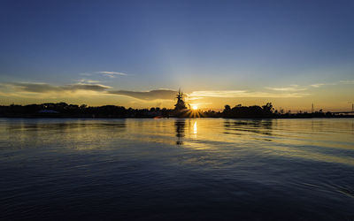 Scenic view of lake against sky during sunset