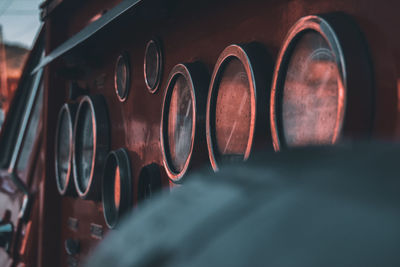 Close-up of illuminated wine in bus