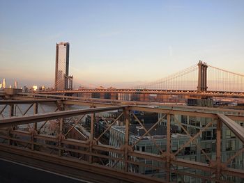 View of suspension bridge at sunset