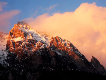 Scenic view of mountain against sky during sunset